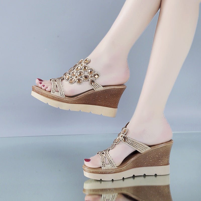 best Rhinestone Platform Sandals And Slippers With Slope Heels 0 shop online at M2K Trends for