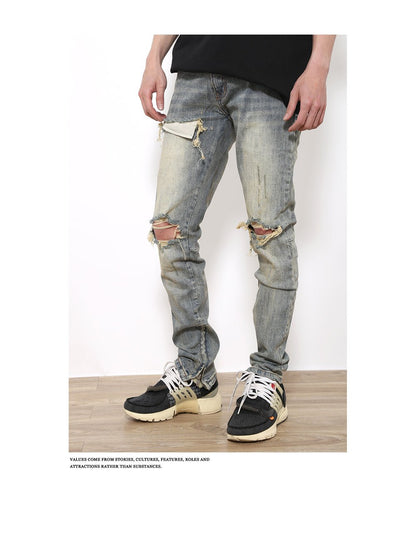 best Ripped Jeans Fog American Street Washed Slim Fit Feet Tight Long Pants Ins Tide 0 shop online at M2K Trends for