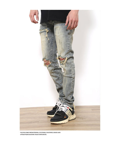 best Ripped Jeans Fog American Street Washed Slim Fit Feet Tight Long Pants Ins Tide 0 shop online at M2K Trends for