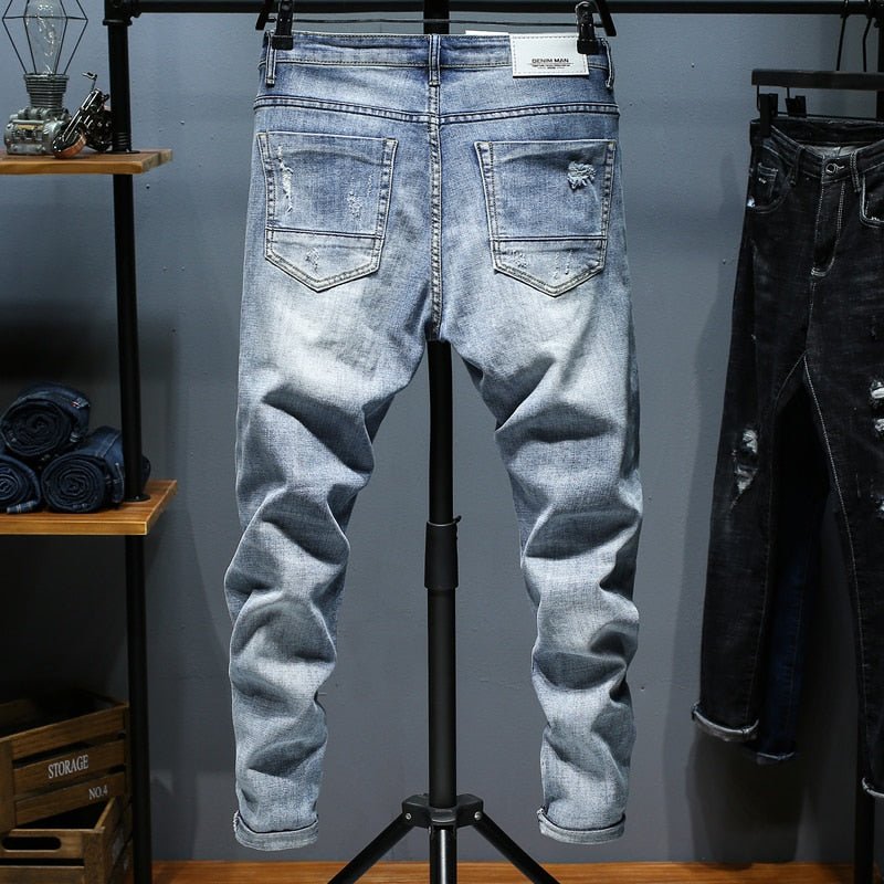 best Ripped Jeans For Men Skinny Slim Fit Light Blue Spring 2021 New Frayed Streetwear Hip Hop Denim Pants Patchwork Men's Trousers 0 shop online at M2K Trends for