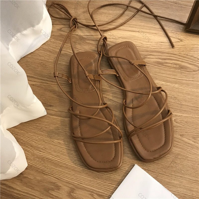 best Roman Sandals Women&#39;s 2023 Summer New Fashion Flat Open Toe Cross Tie Shoes Casual Elegant Dress Lace Up Beach Gladiator Sandals 0 shop online at M2K Trends for