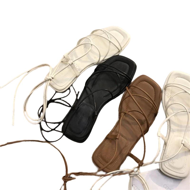 best Roman Sandals Women's 2023 Summer New Fashion Flat Open Toe Cross Tie Shoes Casual Elegant Dress Lace Up Beach Gladiator Sandals 0 shop online at M2K Trends for