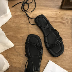 best Roman Sandals Women's 2023 Summer New Fashion Flat Open Toe Cross Tie Shoes Casual Elegant Dress Lace Up Beach Gladiator Sandals 0 shop online at M2K Trends for