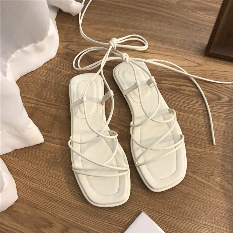 best Roman Sandals Women's 2023 Summer New Fashion Flat Open Toe Cross Tie Shoes Casual Elegant Dress Lace Up Beach Gladiator Sandals 0 shop online at M2K Trends for