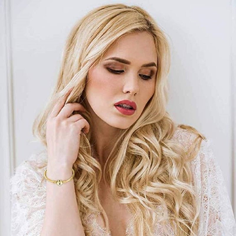 best Rose gold Color Stainless Steel Heart Bracelet Bangle With Letter Fashion Initial Alphabet Charms Bracelets For Women Jewelry & Watches shop online at M2K Trends for Fashion Jewelry