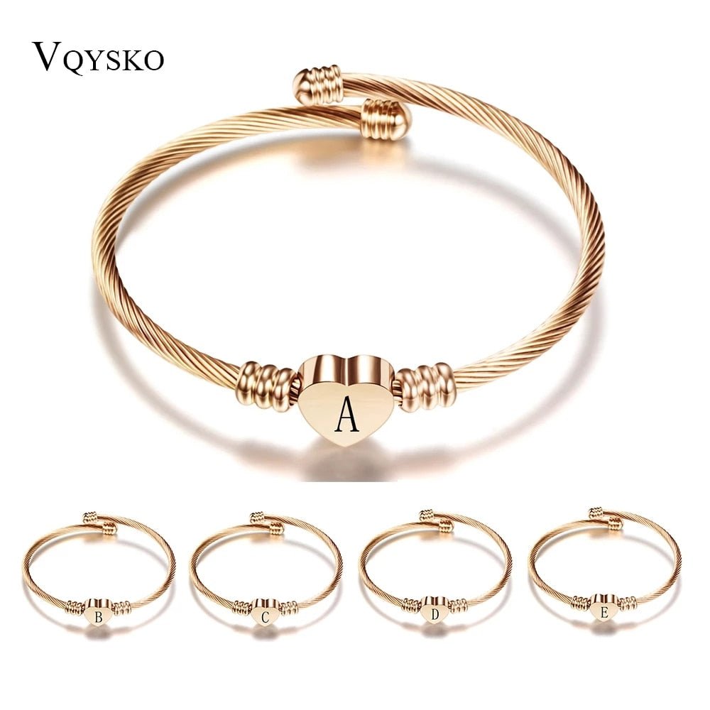 best Rose gold Color Stainless Steel Heart Bracelet Bangle With Letter Fashion Initial Alphabet Charms Bracelets For Women Jewelry & Watches shop online at M2K Trends for Fashion Jewelry