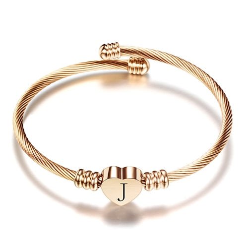 best Rose gold Color Stainless Steel Heart Bracelet Bangle With Letter Fashion Initial Alphabet Charms Bracelets For Women Jewelry & Watches shop online at M2K Trends for Fashion Jewelry
