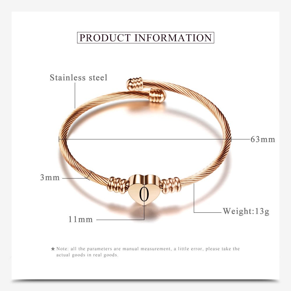 best Rose gold Color Stainless Steel Heart Bracelet Bangle With Letter Fashion Initial Alphabet Charms Bracelets For Women Jewelry & Watches shop online at M2K Trends for Fashion Jewelry