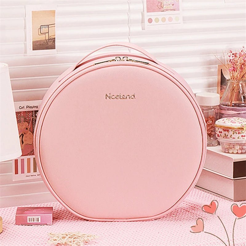 best Round Smart LED Makeup Bag With Mirror Lights Women Beauty Bag Large Capacity PU Leather Travel Organizers Cosmetic Case 0 shop online at M2K Trends for