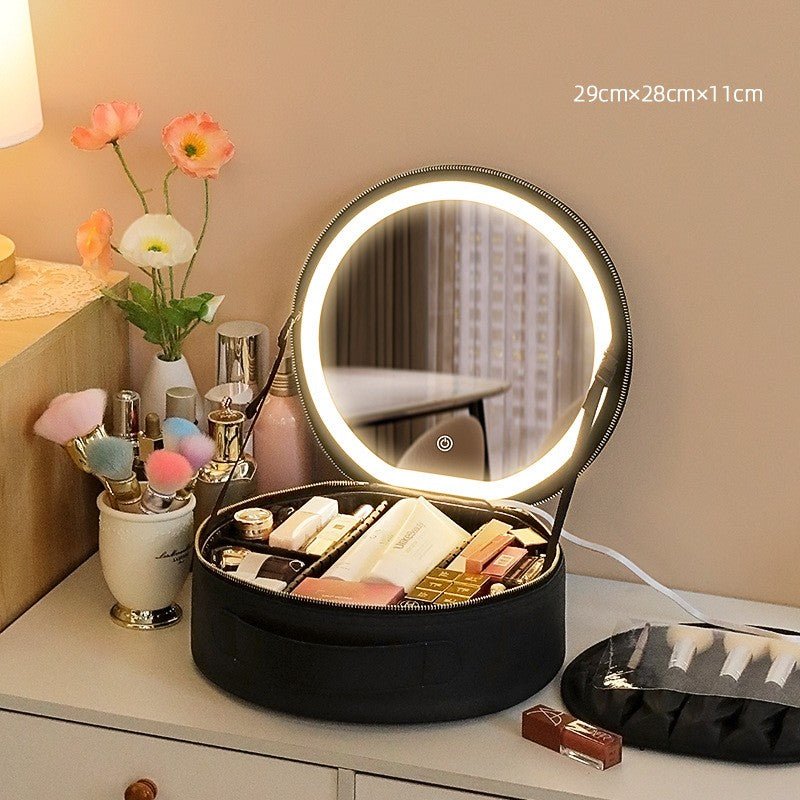 best Round Smart LED Makeup Bag With Mirror Lights Women Beauty Bag Large Capacity PU Leather Travel Organizers Cosmetic Case 0 shop online at M2K Trends for