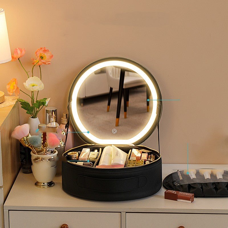 best Round Smart LED Makeup Bag With Mirror Lights Women Beauty Bag Large Capacity PU Leather Travel Organizers Cosmetic Case 0 shop online at M2K Trends for