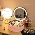 best Round Smart LED Makeup Bag With Mirror Lights Women Beauty Bag Large Capacity PU Leather Travel Organizers Cosmetic Case 0 shop online at M2K Trends for