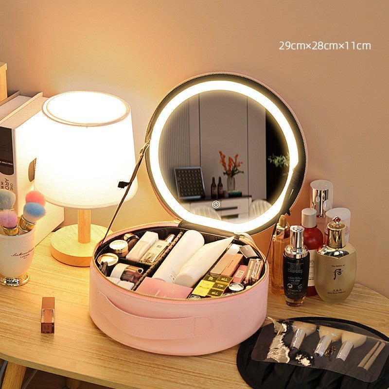 best Round Smart LED Makeup Bag With Mirror Lights Women Beauty Bag Large Capacity PU Leather Travel Organizers Cosmetic Case 0 shop online at M2K Trends for