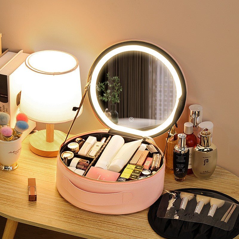 best Round Smart LED Makeup Bag With Mirror Lights Women Beauty Bag Large Capacity PU Leather Travel Organizers Cosmetic Case 0 shop online at M2K Trends for