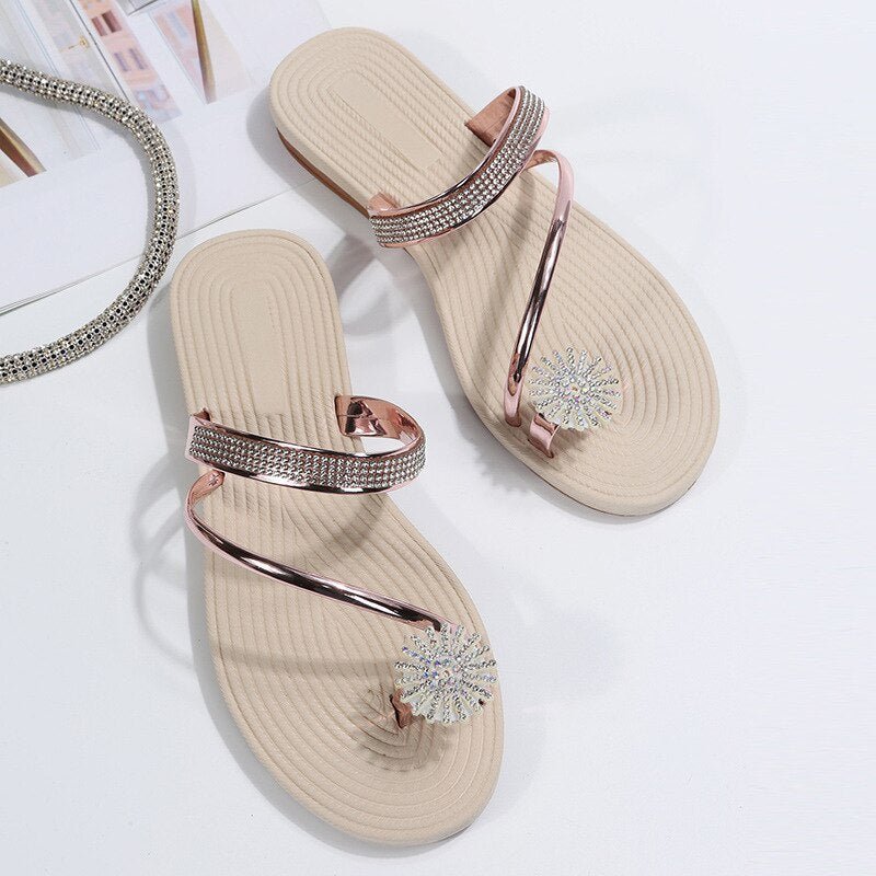 best Sandals Women Summer New Fashion Beach Sandals Rhinestone Flat Slippers Luxury Sandals Women Designers Designer Shoes slippers shop online at M2K Trends for