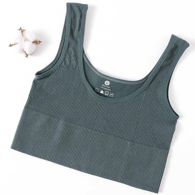 best Seamless Tops For Women Tank Crop Top Ribbed Sports Bras Nonwire Underwear O-neck Cami Tee Sexy Lingerie Fitness Girls Camisole 0 shop online at M2K Trends for