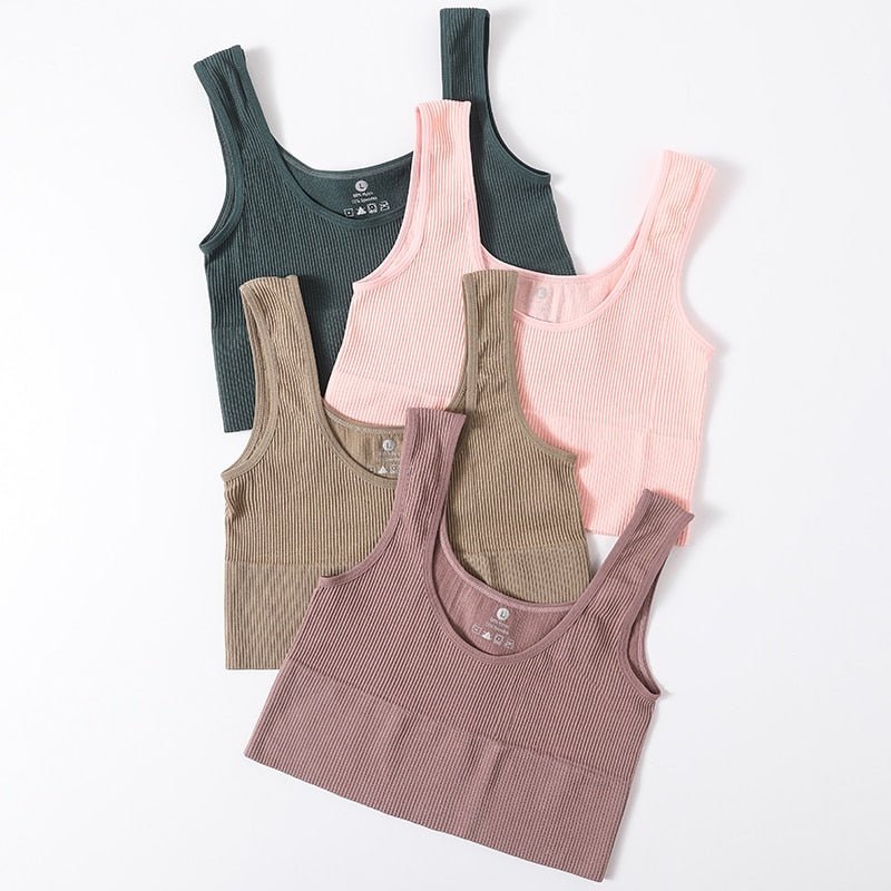 best Seamless Tops For Women Tank Crop Top Ribbed Sports Bras Nonwire Underwear O-neck Cami Tee Sexy Lingerie Fitness Girls Camisole 0 shop online at M2K Trends for