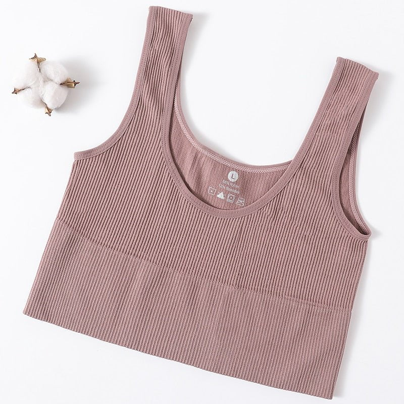 best Seamless Tops For Women Tank Crop Top Ribbed Sports Bras Nonwire Underwear O-neck Cami Tee Sexy Lingerie Fitness Girls Camisole 0 shop online at M2K Trends for