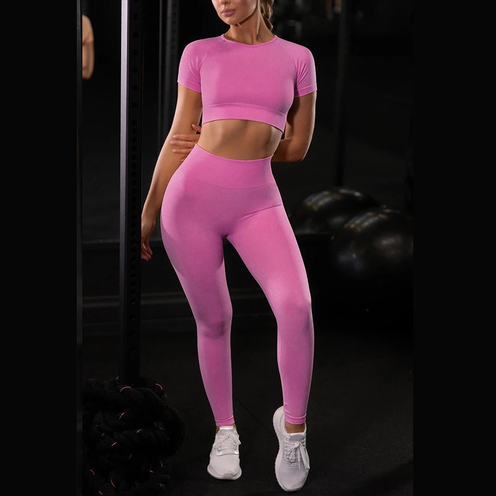 best Seamless Yoga Sport Set Fitness Women Running Leggings Short Sleeve Tops women pants shop online at M2K Trends for women pants