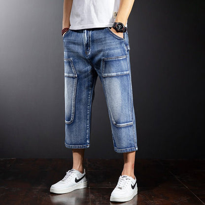 best Seven Points Denim Shorts Men Straight Loose Over The Knee Medium Pants Fat Guy Pants 0 shop online at M2K Trends for