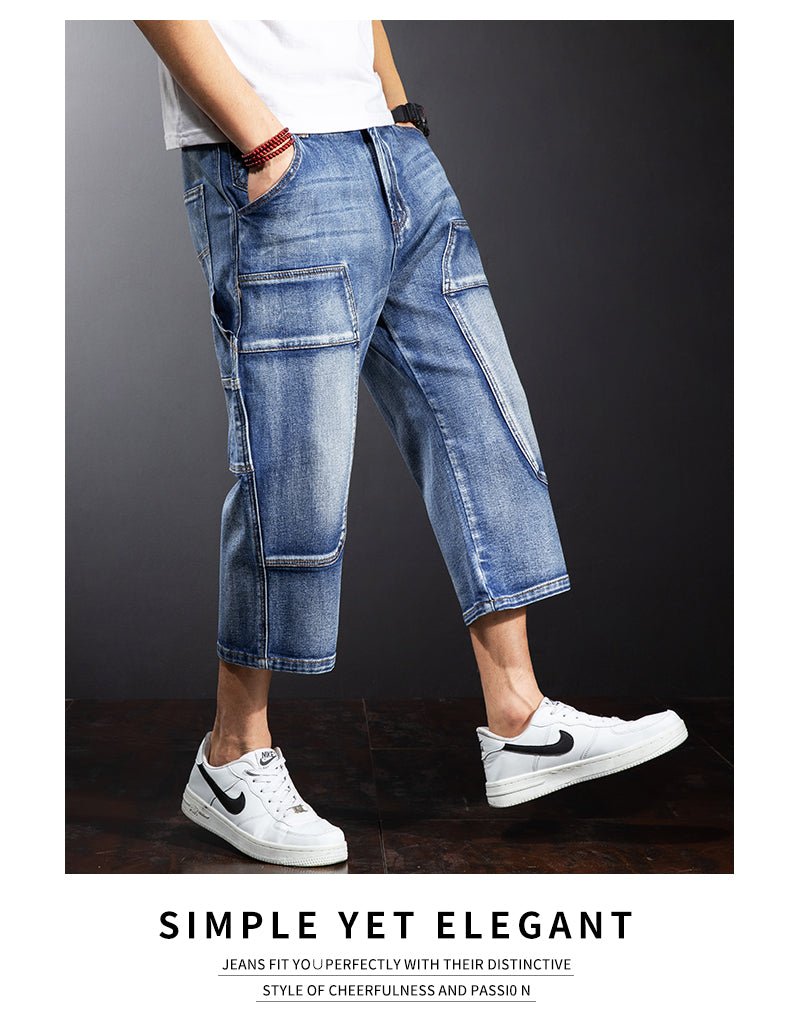 best Seven Points Denim Shorts Men Straight Loose Over The Knee Medium Pants Fat Guy Pants 0 shop online at M2K Trends for