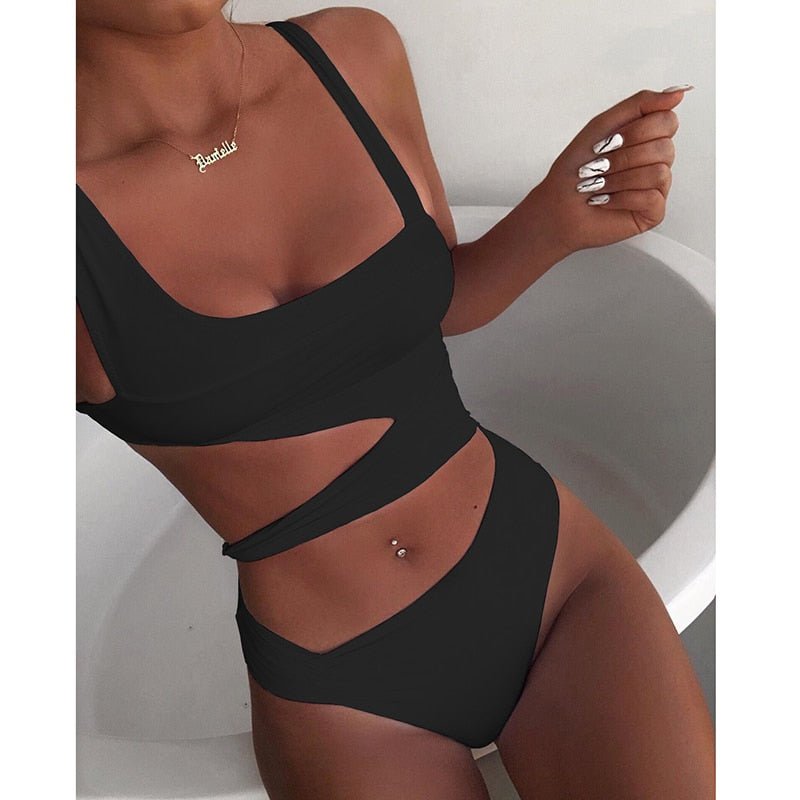 best Sexy Bikini Set One Shoulder One Piece Swimsuit 2021 New Off Shoulder White Patchwork Swimwear Bodysuit Bathing Suit Black 0 shop online at M2K Trends for