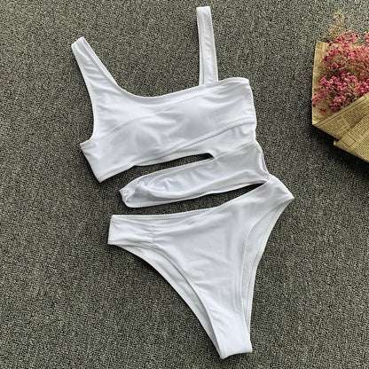 best Sexy Bikini Set One Shoulder One Piece Swimsuit 2021 New Off Shoulder White Patchwork Swimwear Bodysuit Bathing Suit Black 0 shop online at M2K Trends for