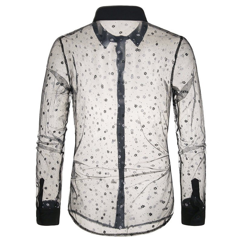 best Sexy Black Lace Shirt Men New See Through Mens Dress Shirts Clothing shop online at M2K Trends for mens shirt