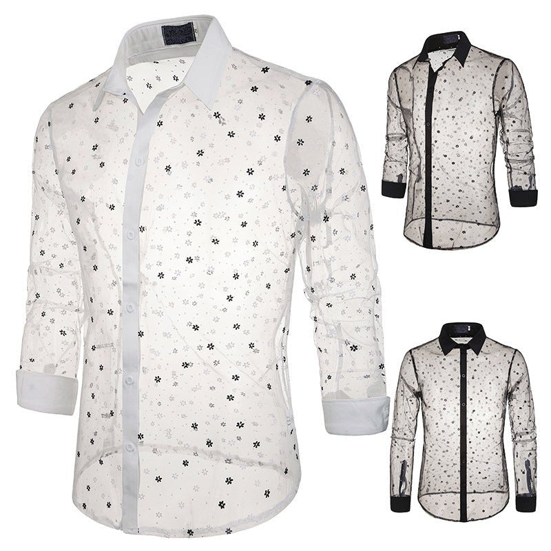 best Sexy Black Lace Shirt Men New See Through Mens Dress Shirts Clothing shop online at M2K Trends for mens shirt