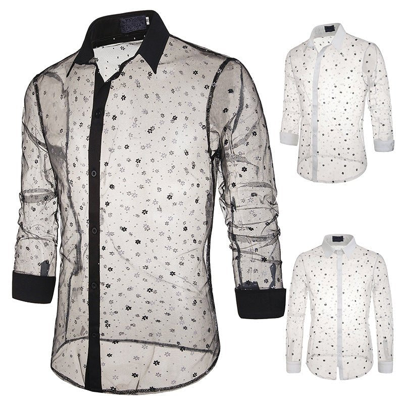 best Sexy Black Lace Shirt Men New See Through Mens Dress Shirts Clothing shop online at M2K Trends for mens shirt