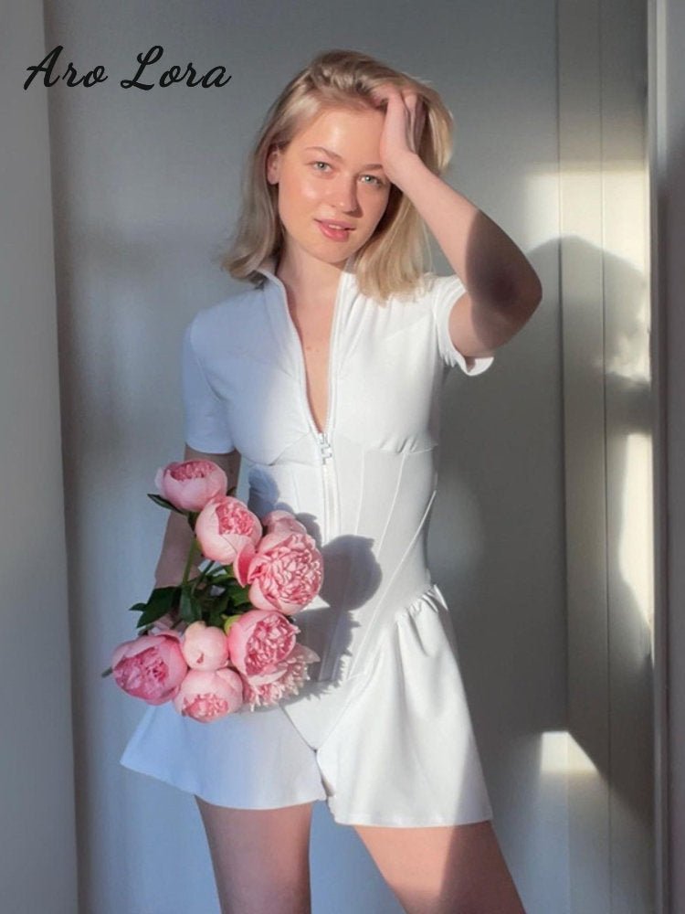 best Sexy Bodycon Playsuit Women Jumpsuit O Neck Short Sleeve Zipper Bodysuit Female Elegant Slim Playsuits Rompers Sport Clothes 0 shop online at M2K Trends for