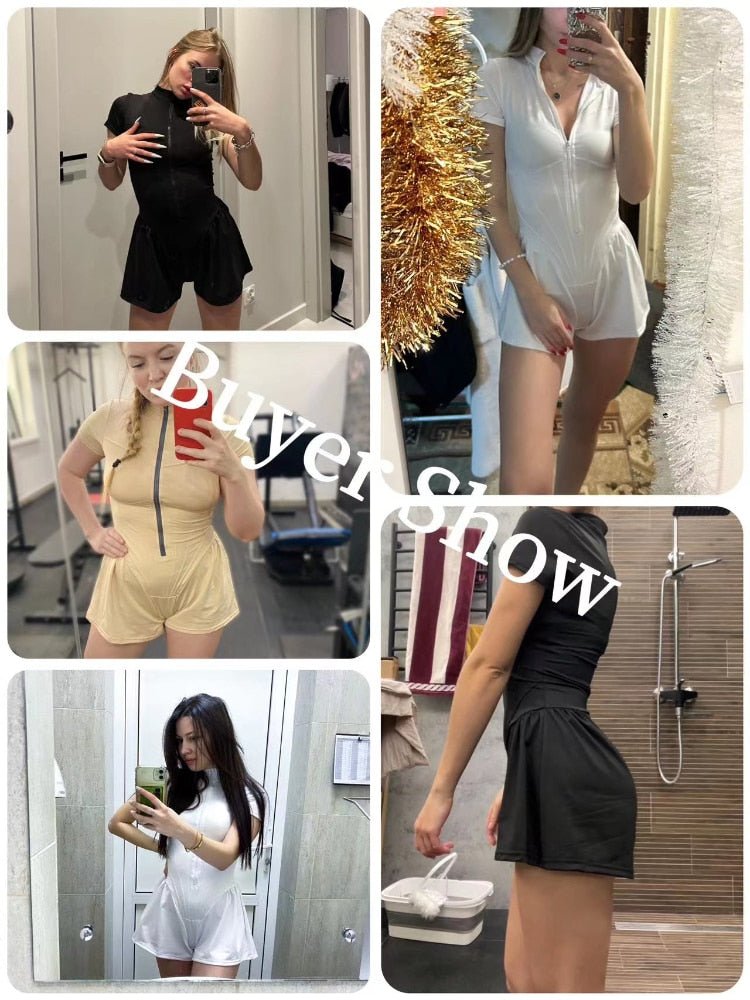 best Sexy Bodycon Playsuit Women Jumpsuit O Neck Short Sleeve Zipper Bodysuit Female Elegant Slim Playsuits Rompers Sport Clothes 0 shop online at M2K Trends for