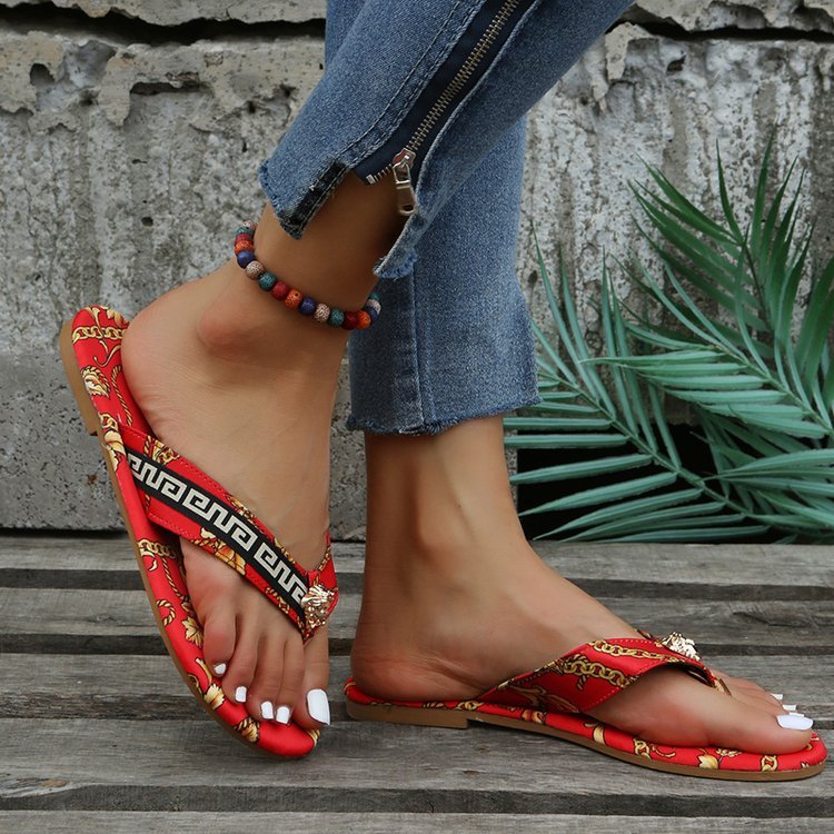 best Sexy Flip-Flops Women's Slippers New Fashion Fashion Printing Flat Flip-Flops Outdoor Slippers Flat Slippers Women's Large Size 0 shop online at M2K Trends for