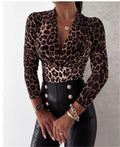 best Sexy Long Sleeve V-neck Leopard Print Ladies Blouse Clothing shop online at M2K Trends for