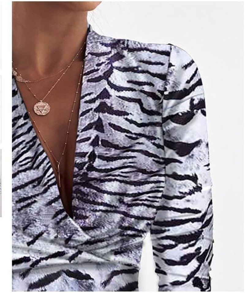 best Sexy Long Sleeve V-neck Leopard Print Ladies Blouse Clothing shop online at M2K Trends for