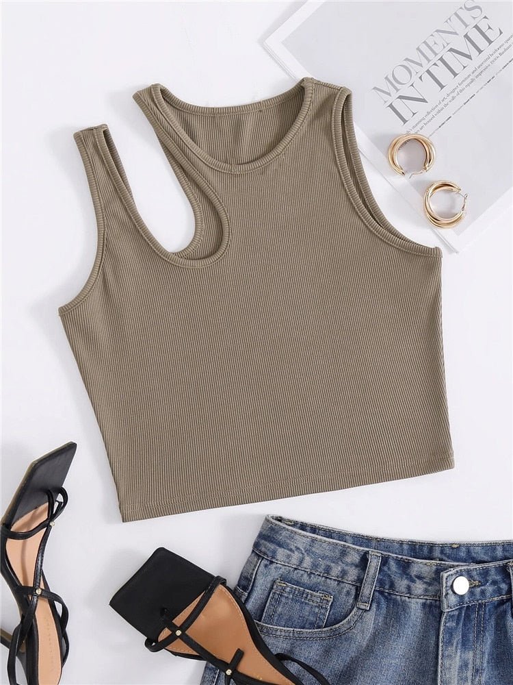 best Sexy Rib-knit Tank Top for Women Summer Solid O-neck Sleeveless Crop Tops Street Vintage Korean Fashion Shirt Vest Y2K Clothes 0 shop online at M2K Trends for