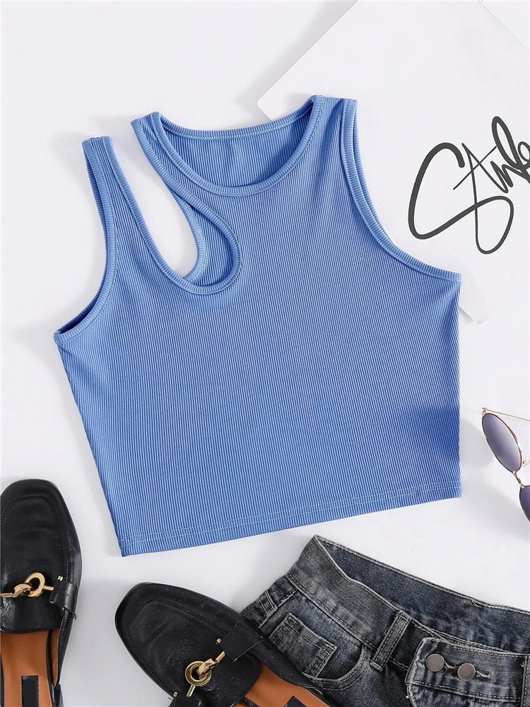 best Sexy Rib-knit Tank Top for Women Summer Solid O-neck Sleeveless Crop Tops Street Vintage Korean Fashion Shirt Vest Y2K Clothes 0 shop online at M2K Trends for