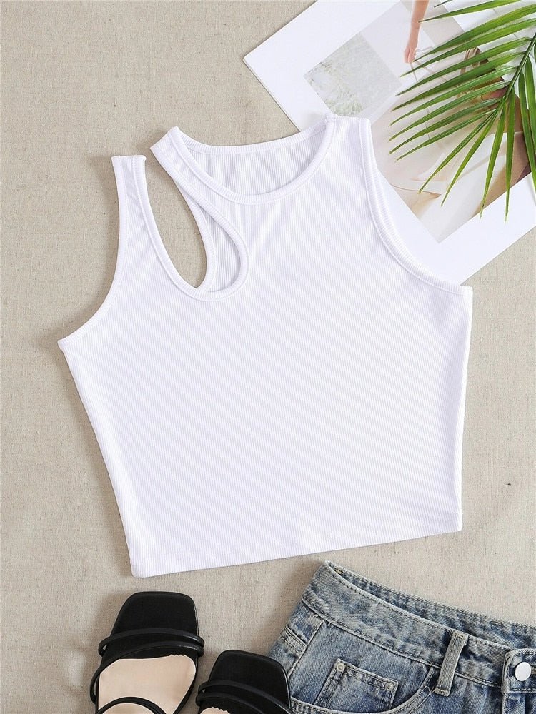 best Sexy Rib-knit Tank Top for Women Summer Solid O-neck Sleeveless Crop Tops Street Vintage Korean Fashion Shirt Vest Y2K Clothes 0 shop online at M2K Trends for