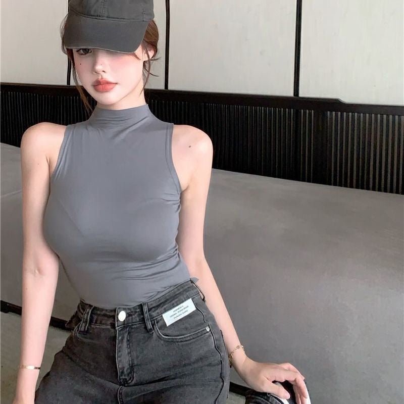 best Sexy Tank Top Solid Halter Crop Tops Women Summer Camis Turtleneck Camisole Fashion Casual Tube Female Sleeveless Cropped Vest 0 shop online at M2K Trends for