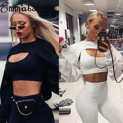 best Short Sweatshirts Women Autumn Long Sleeve Black White Sweatshirt Fashion Crop Top Jacket Jumper Pullover Tops Clubwear Tank Top 0 shop online at M2K Trends for