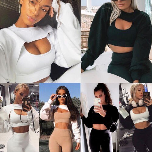 best Short Sweatshirts Women Autumn Long Sleeve Black White Sweatshirt Fashion Crop Top Jacket Jumper Pullover Tops Clubwear Tank Top 0 shop online at M2K Trends for