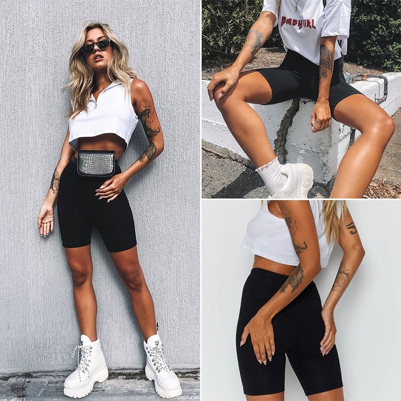 best Shorts Women Thin Fitness Casual High Waist Fashion Biker Shorts Summer Slim Knee-Length Bottoms Black Cycling Shorts Streetwear 0 shop online at M2K Trends for