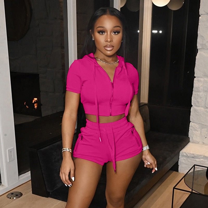 best Simenual Zip Front Hooded Tee And Shorts Loungewear Tracksuit Casual Sporty Sets Short Sleeve Baddie Workout Two Piece Outfits 0 shop online at M2K Trends for