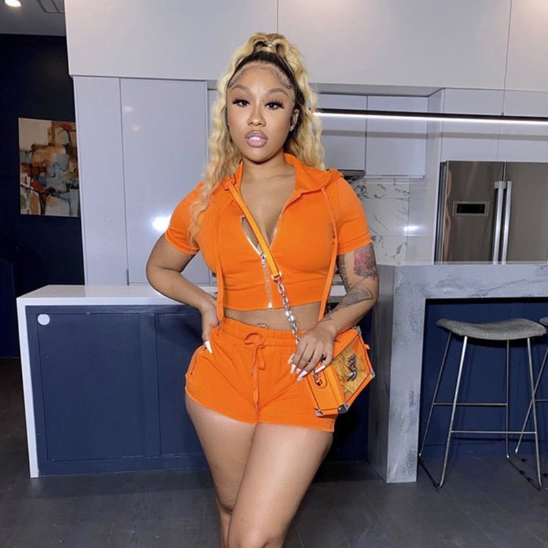 best Simenual Zip Front Hooded Tee And Shorts Loungewear Tracksuit Casual Sporty Sets Short Sleeve Baddie Workout Two Piece Outfits 0 shop online at M2K Trends for