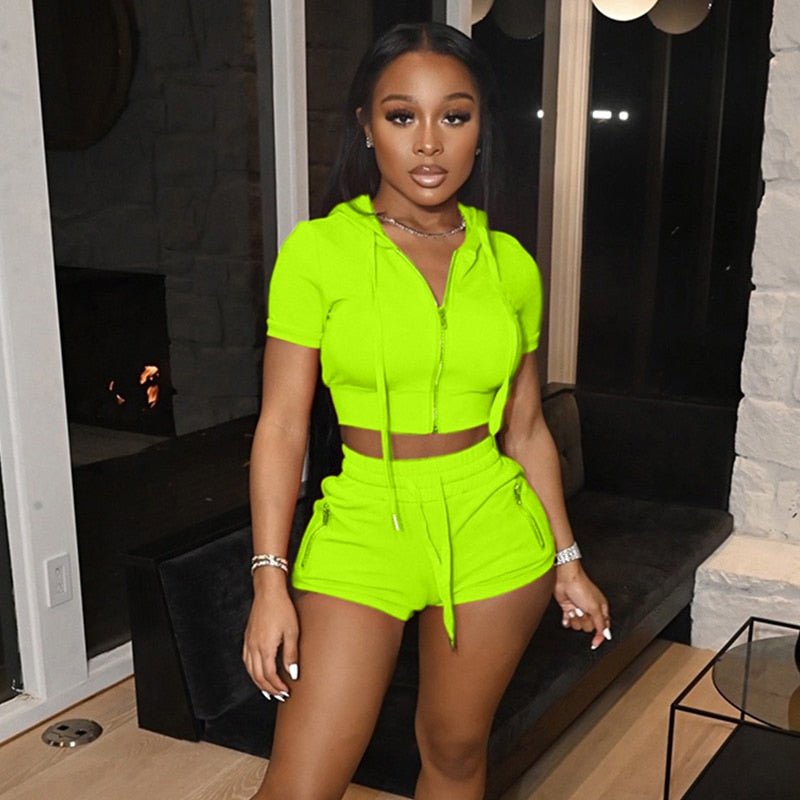 best Simenual Zip Front Hooded Tee And Shorts Loungewear Tracksuit Casual Sporty Sets Short Sleeve Baddie Workout Two Piece Outfits 0 shop online at M2K Trends for