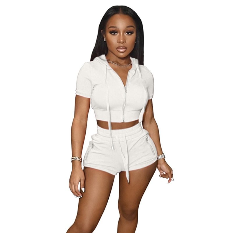 best Simenual Zip Front Hooded Tee And Shorts Loungewear Tracksuit Casual Sporty Sets Short Sleeve Baddie Workout Two Piece Outfits 0 shop online at M2K Trends for