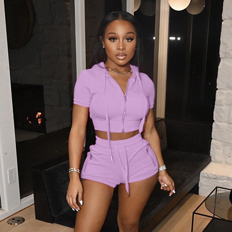 best Simenual Zip Front Hooded Tee And Shorts Loungewear Tracksuit Casual Sporty Sets Short Sleeve Baddie Workout Two Piece Outfits 0 shop online at M2K Trends for
