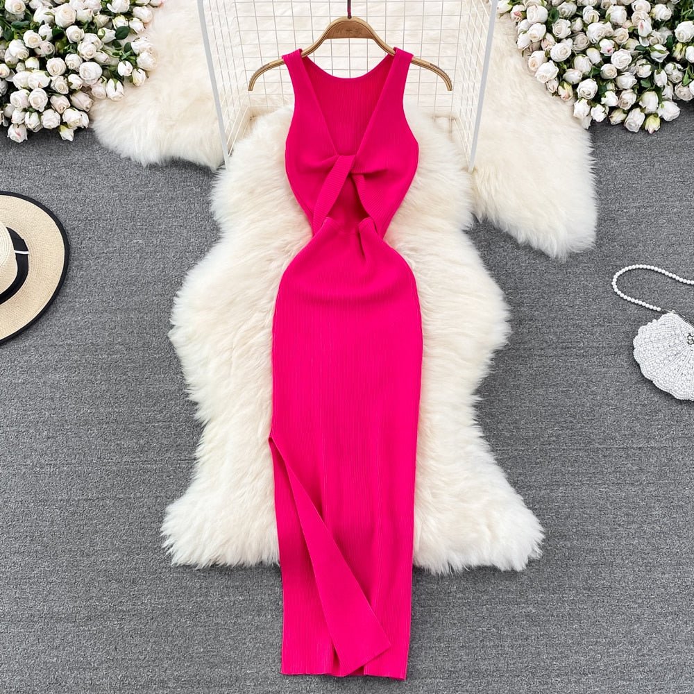 best Sleeveless Hollow Split Wrap Dress Midi Sexy Fashion Elastic Tight Party Elegant Vestidos Chic Beach Vacation Summer Women Dress 0 shop online at M2K Trends for