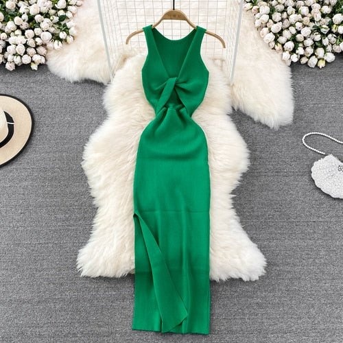 best Sleeveless Hollow Split Wrap Dress Midi Sexy Fashion Elastic Tight Party Elegant Vestidos Chic Beach Vacation Summer Women Dress 0 shop online at M2K Trends for