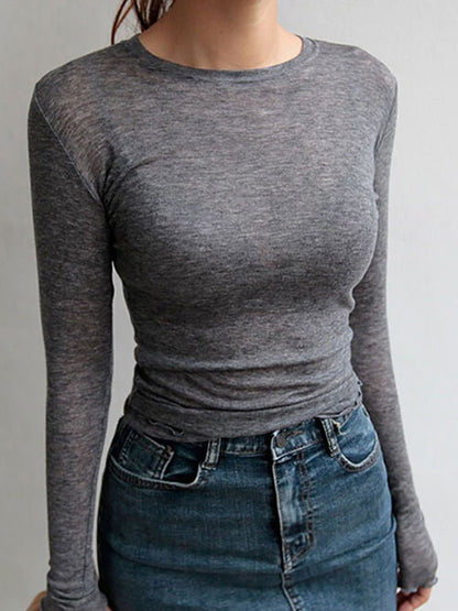 best Slim High Quality Plain T Shirt Women Cotton Elastic Basic T-shirts Female Casual Tops Long Sleeve Sexy Thin T-shirt see through 0 shop online at M2K Trends for